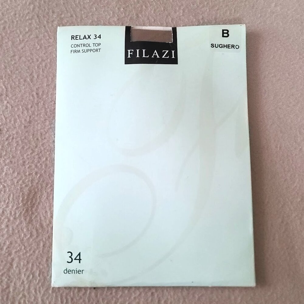 Filazi Relax 34 Control Top Firm Support Satin Pantyhose Sz B Honey/Tan NEW